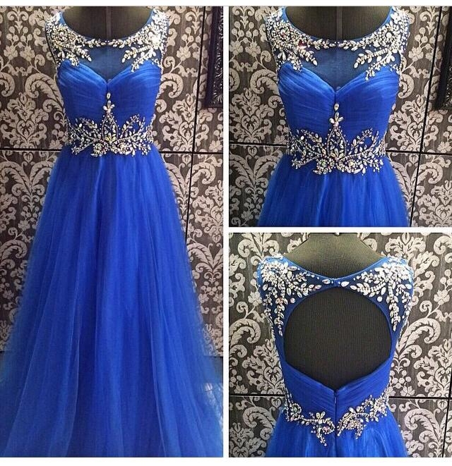 beautiful blue dress Blue Tulle Long Prom Dresses, A-Line Evening Dresses US 12 / Blue main image 0