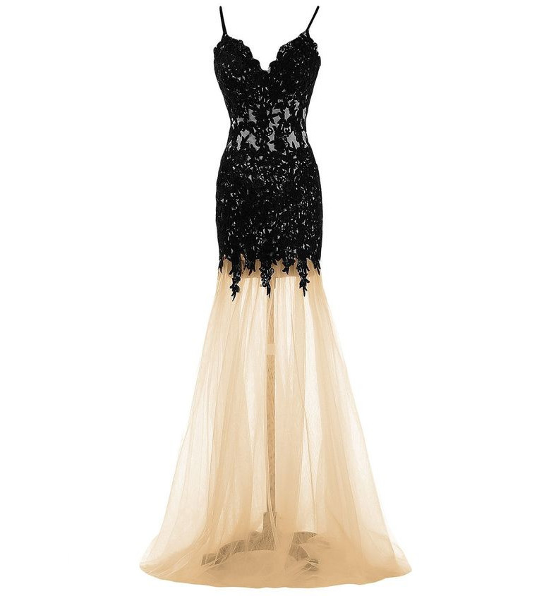 Spaghetti Straps Illusion Prom Dress With Lavish Lace