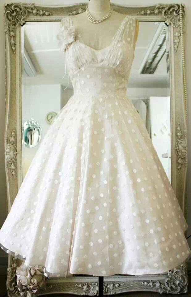 Vintage Polka Dots Tea Length Wedding Dress