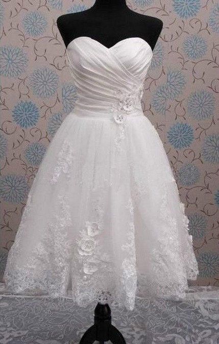 Knee Length Short Bridal Wedding Dress With Handmade Flowers