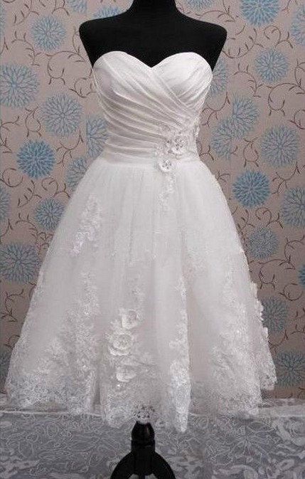Knee Length Short Bridal Wedding Dress With Handmade Flowers on Luulla