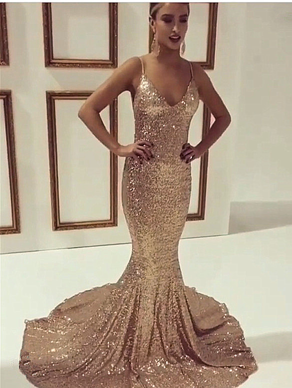 Sequined Prom Dress With Spaghetti Straps