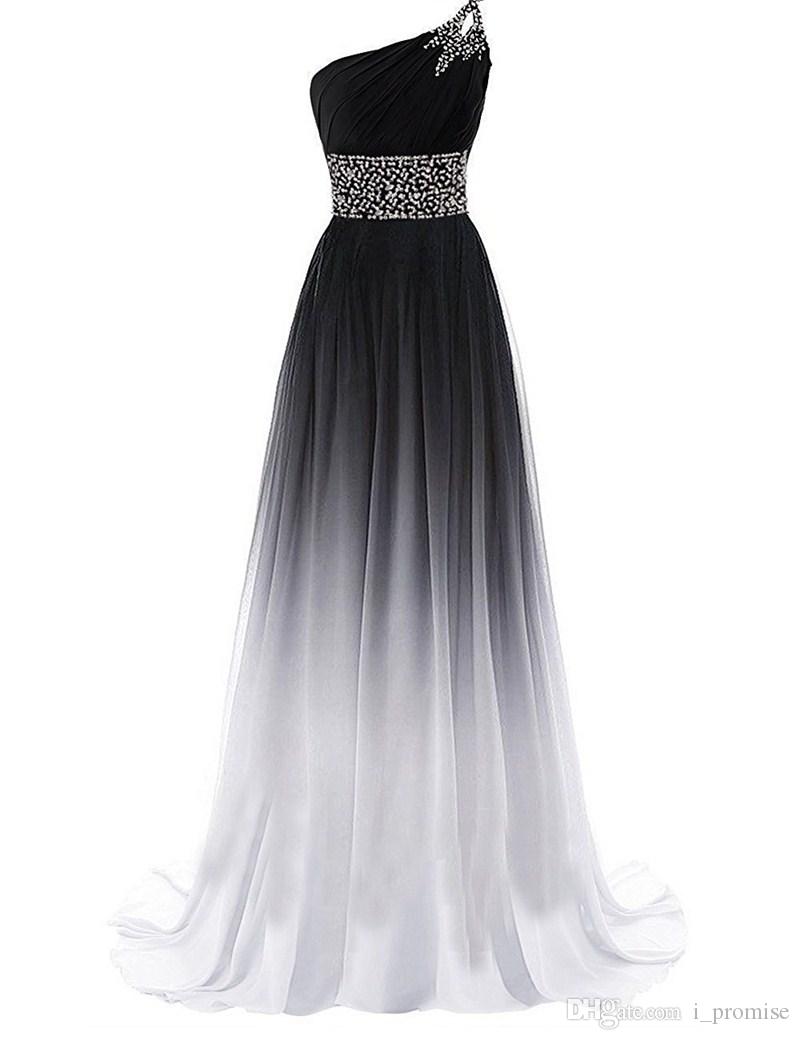 One Shoulder White Black Ombre Evening Gown Formal Pageant Dress on Luulla