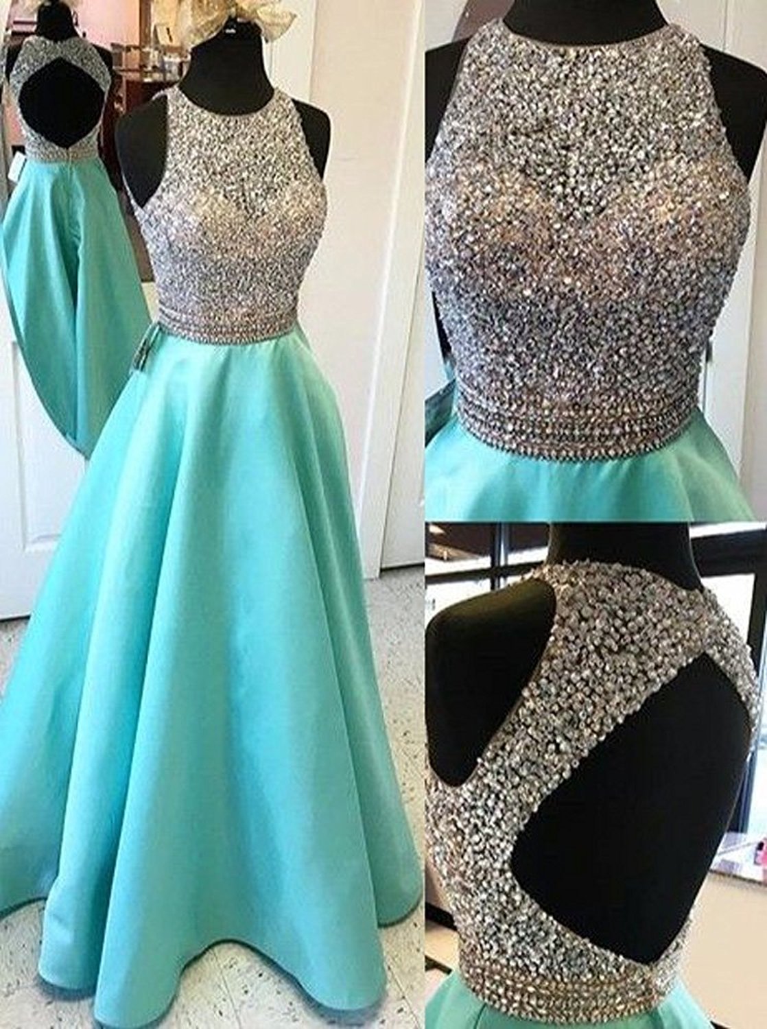 A-line Open Back Beaded Prom Dress