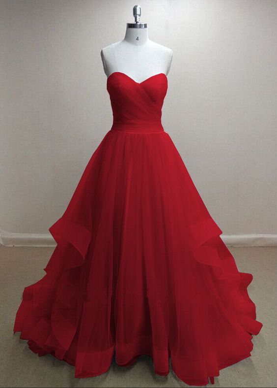 Corset Ruby Tulle Prom Dress With Ruched Bodice