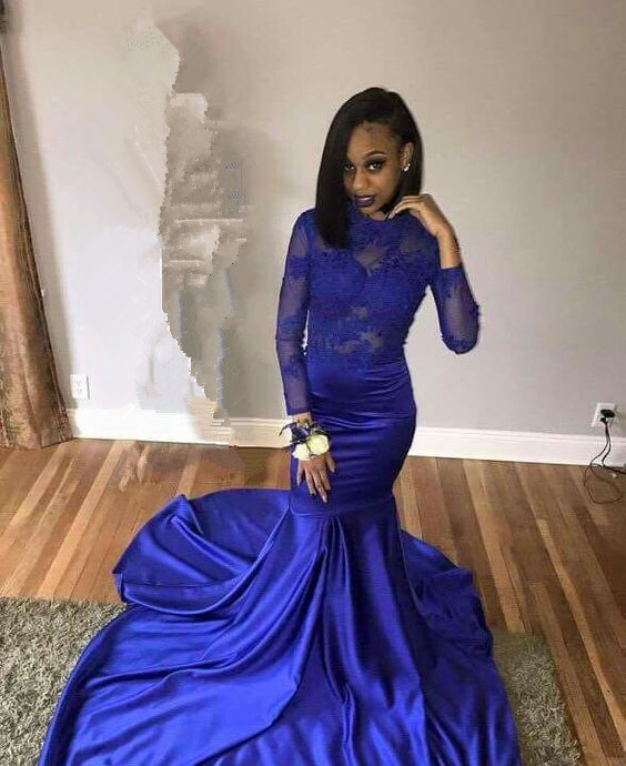 Open Low Back Royal Blue Mermaid Prom Dress With Long Sleeves on Luulla