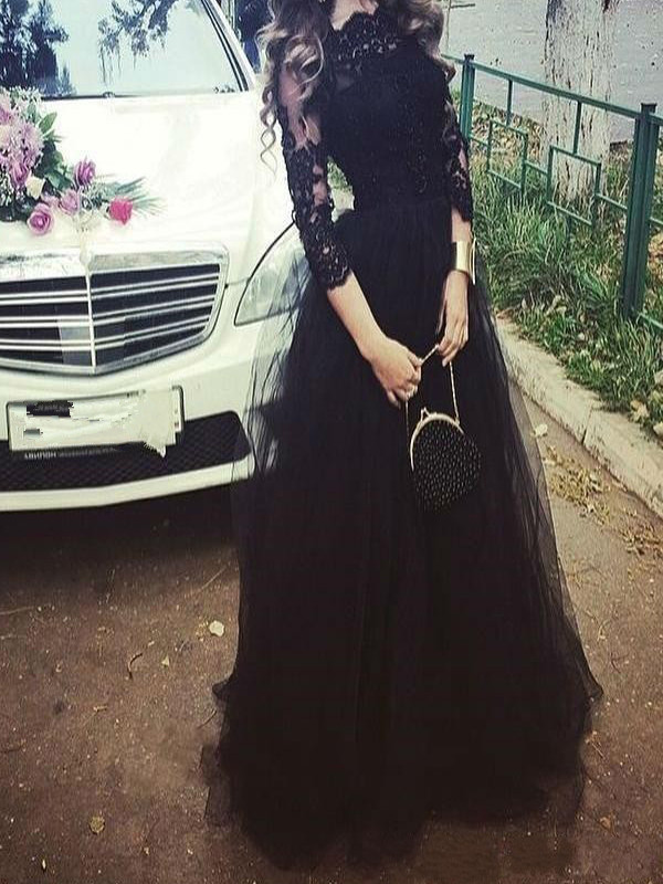 Black Prom Dress Formal Occasion Dress With 3/4 Sleeves
