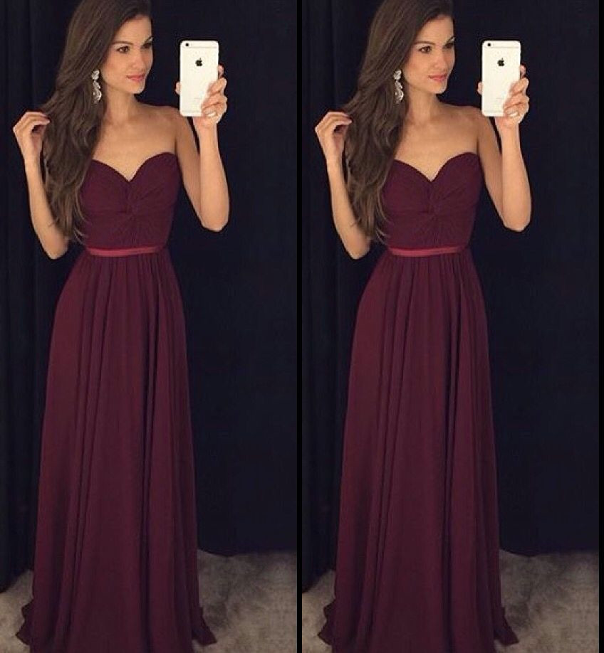 Long Burgundy Chiffon Formal Occasion Dress Bridesmaid Dress With Twisted Bodice