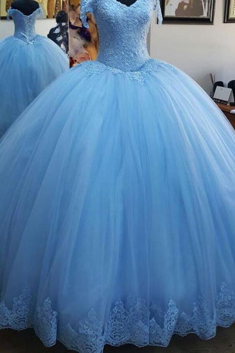 Off The Shoulder Blue Ball Gown Quinceanera Dress