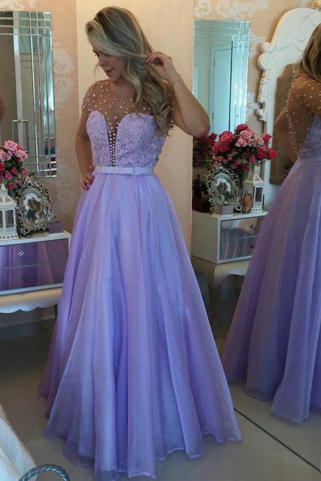 Lavender Organza Long Prom Dress With Illusion Back Formal Occasion Party Dress