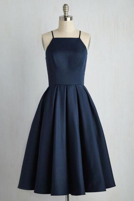 Tea Length Navy Blue Formal Occasion Dress