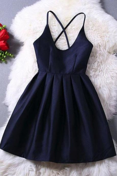 Navy Short Dress With Criss-cross Straps