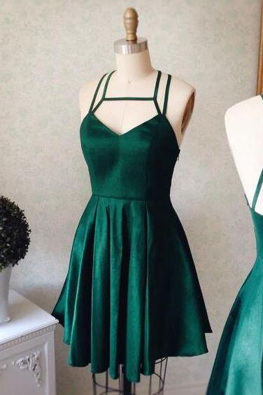Graduation Dress Dark Green Short Dress With Strappy Back Party Dress