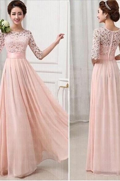 Sweet Pink Floor Length Formal Occasion Dress Evening Dress With Half Sleeves