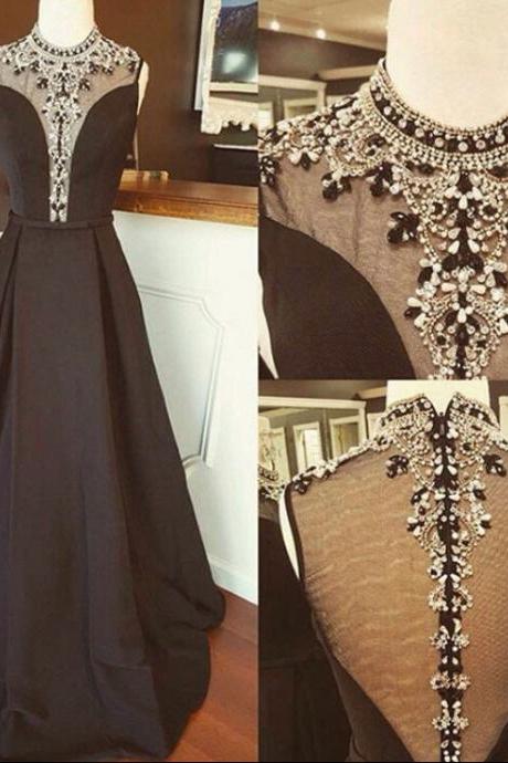 Prom Dress, Black Prom Dress, Beaded Prom Dress