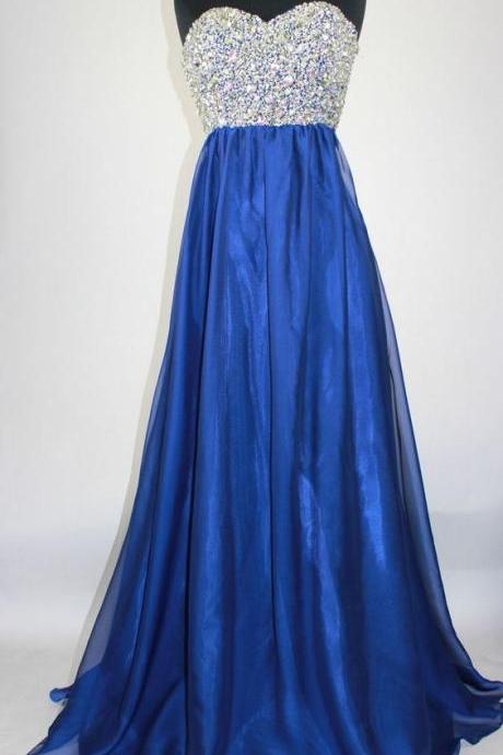 Royal Blue Beaded Prom Dress Long Evening Dress