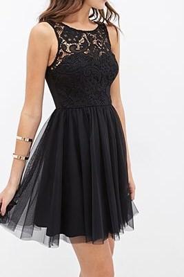 Illusion Neck Short Little Black Dress