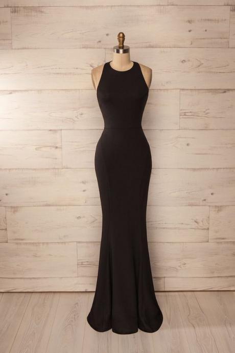 Halter Long Black Prom Dress With Open Back