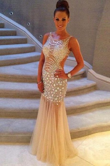 Sparkle Beaed Illusion Prom Dress with Crystals