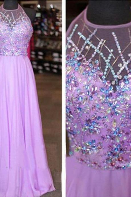 Halter Lilac Beaded Prom Dress