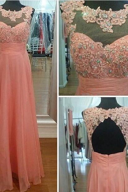 Sheer Neck Long Prom Dress With Open Back