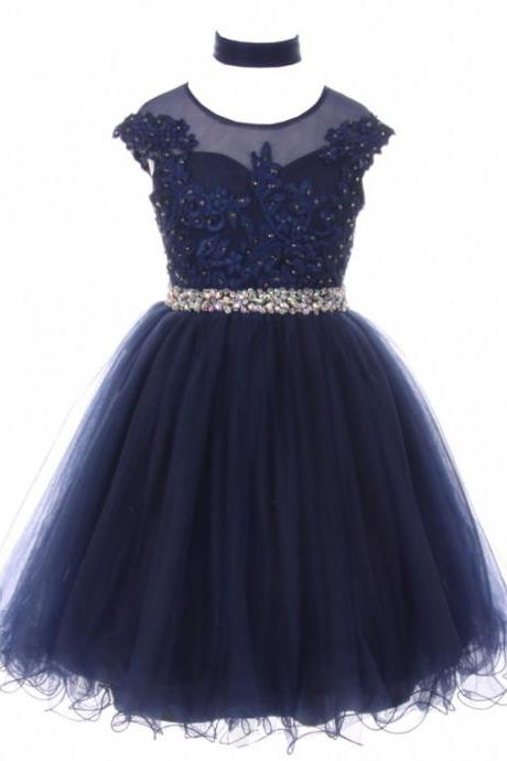 Navy Little Girl Dress With Beads