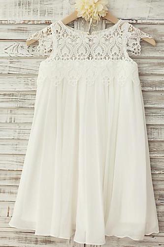 Ivory Lace Chiffon Summer Flower Girl Dress