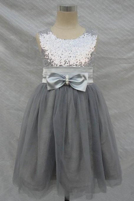 Grey Girl Pageant Dress With Bow Sash