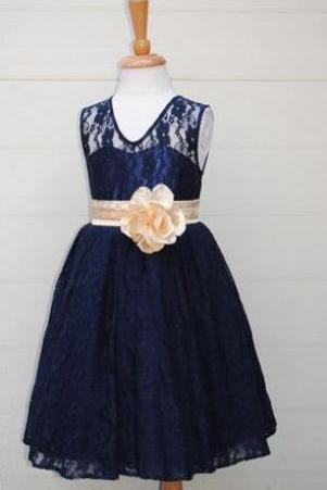 Navy Lace Girl Dress