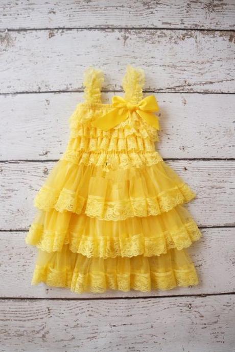 Yellow Flower Girl Dress With Tiered Skirt