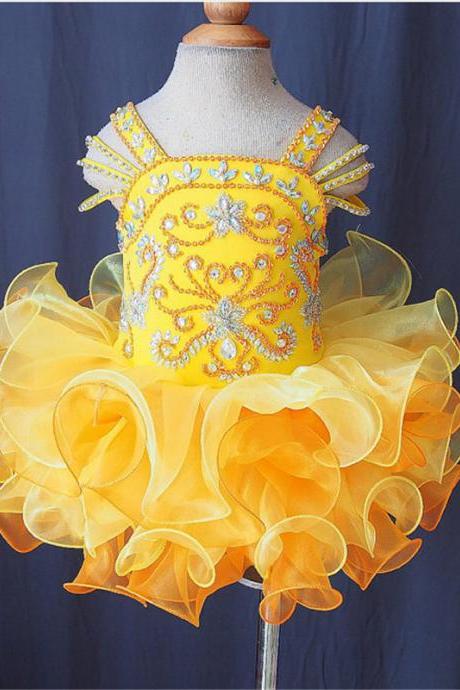 Ruffled Yellow Toddler Gir Dress With Beads