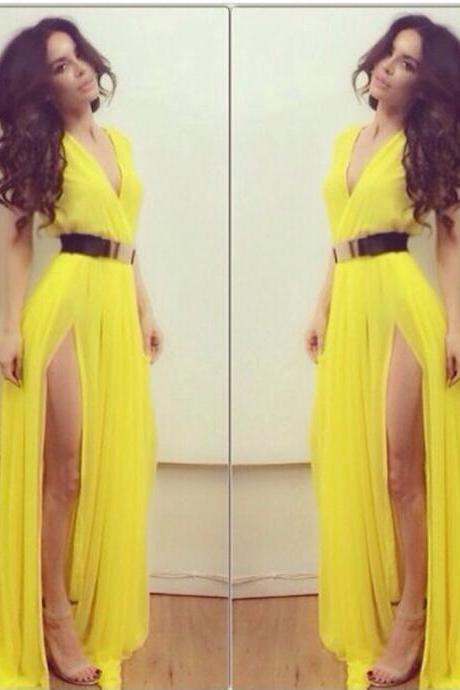 Yellow Maxi Dress With Side Slit