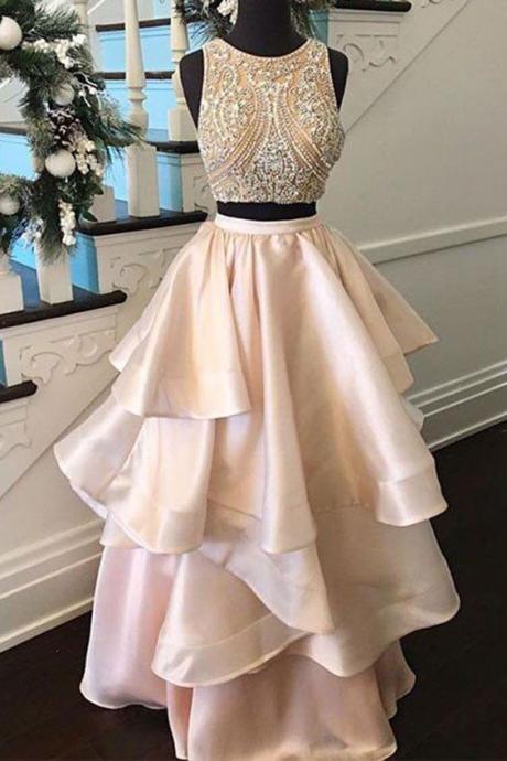 2 Pieces Prom Dress With Tiered Skirt