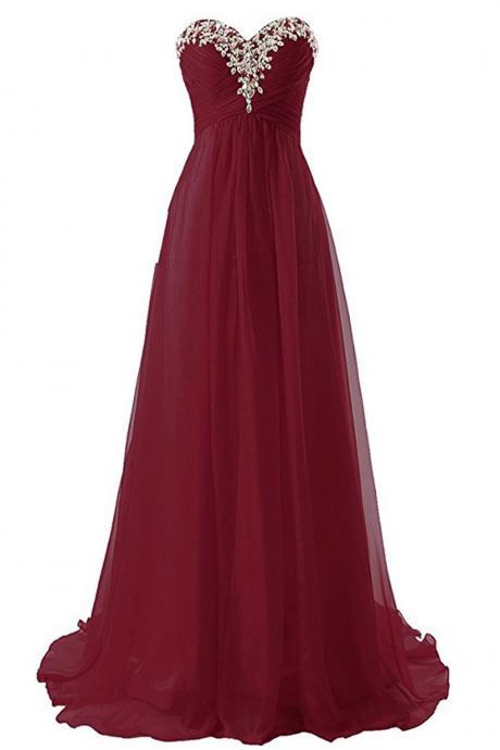 Sleeveless Burgundy Prom Dress With Crystals