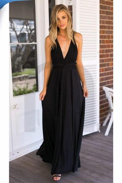 Black Evening Maxi Dress For Weddings, Maxi Prom Dress
