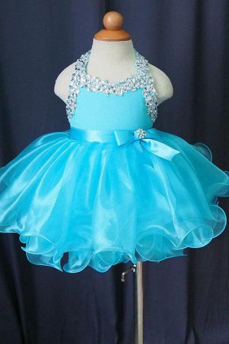 Ice Blue Infant Toddler Baby Girl Dress With Crystals