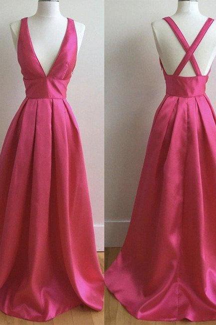 Plunging Neck Long Prom Dress With Open Back