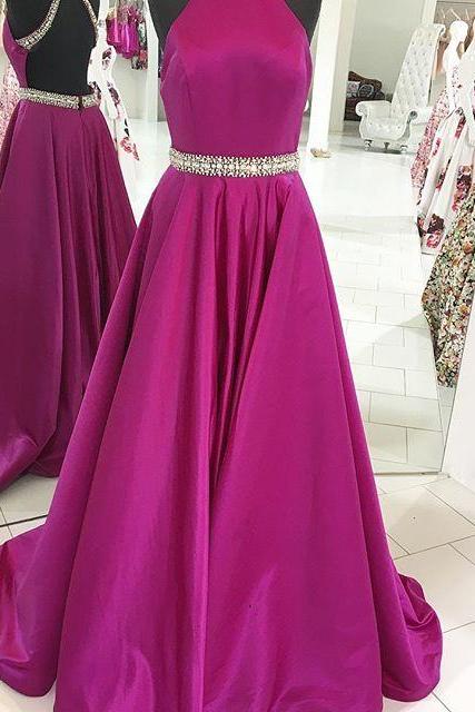 Halter Long Prom Dress With Open Back