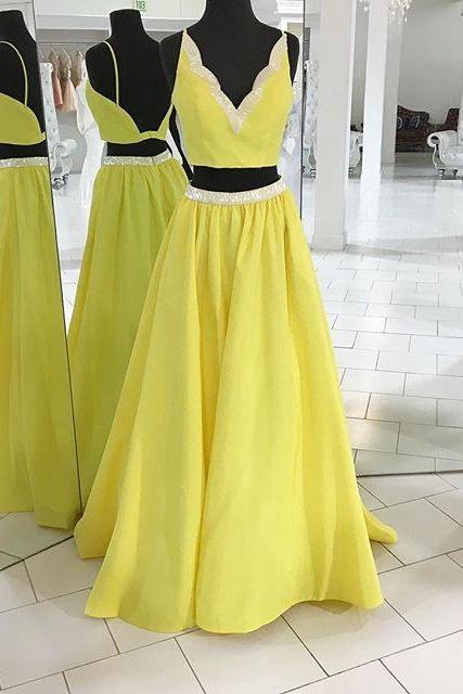 Sun Yellow 2 Pieces Prom Dress