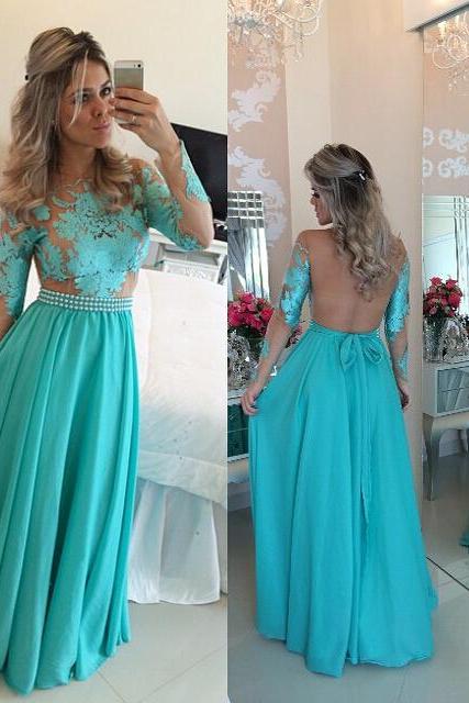 Illusion Back Prom Dress With Long Sleeves
