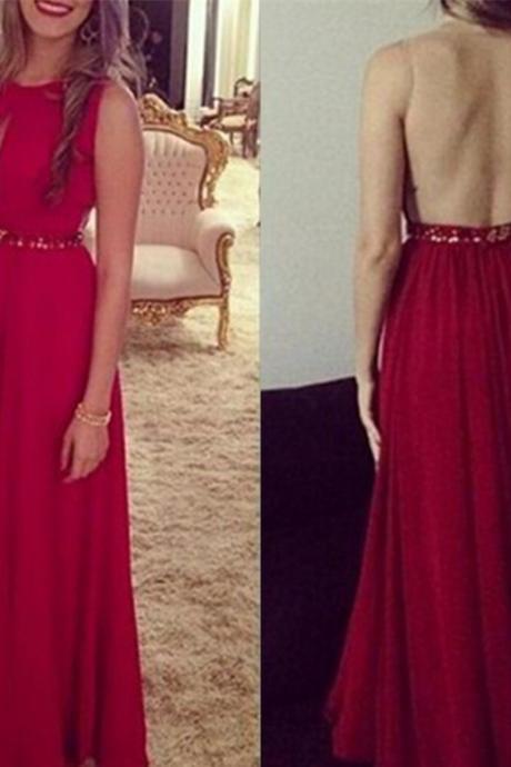 Illusion Back Dark Red Long Prom Dress