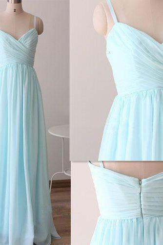 Spaghetti Straps Baby Blue Formal Occasion Dress Evening Dress With Pleated Bodice