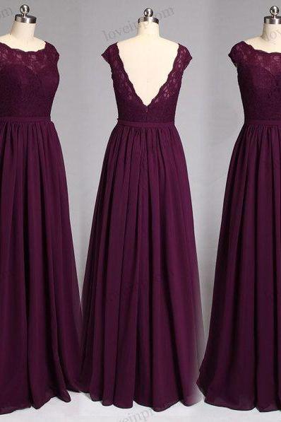 Long Chiffon Lace Bridesmaid Dress