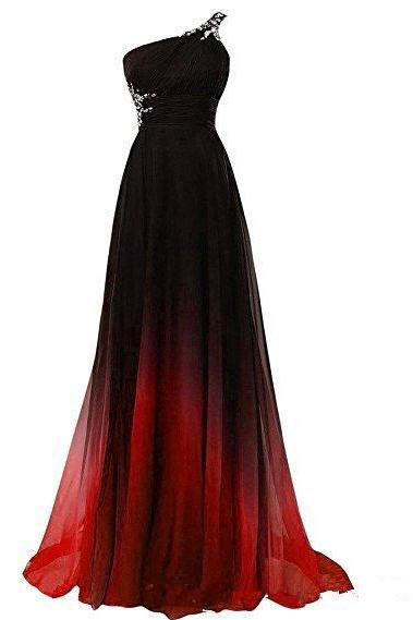 One Shoulder Gradient Chiffon Pageant Dress Evening Gown