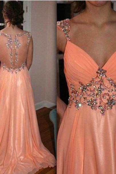 Illusion Back Long Prom Dress With Beads