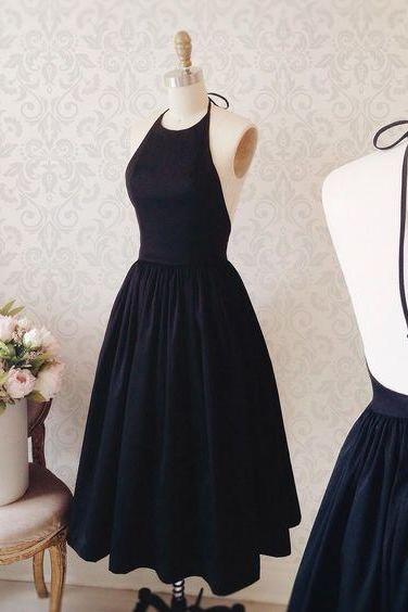 Halter Backless Short Black Dress