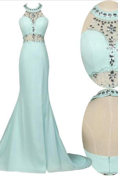 Halter Prom Dress With Sheer Waist