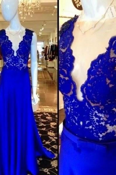 Royal Blue Chiffon Lace Prom Dress