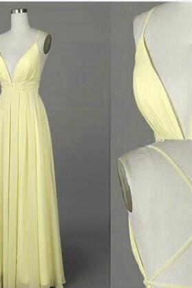 Simple Yellow Chiffon Prom Dress With Tie-up Strings