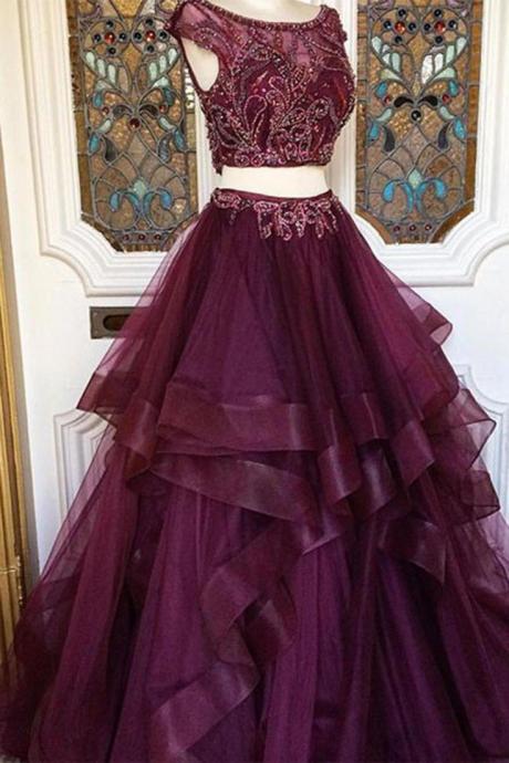 Two Pieces Prom Dress With Tiered Skirt